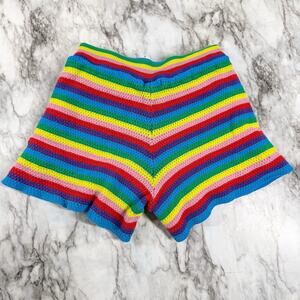 Boden Girls Crochet Rainbow Stripe Shorts Knit Pull On Size 9-10 Year